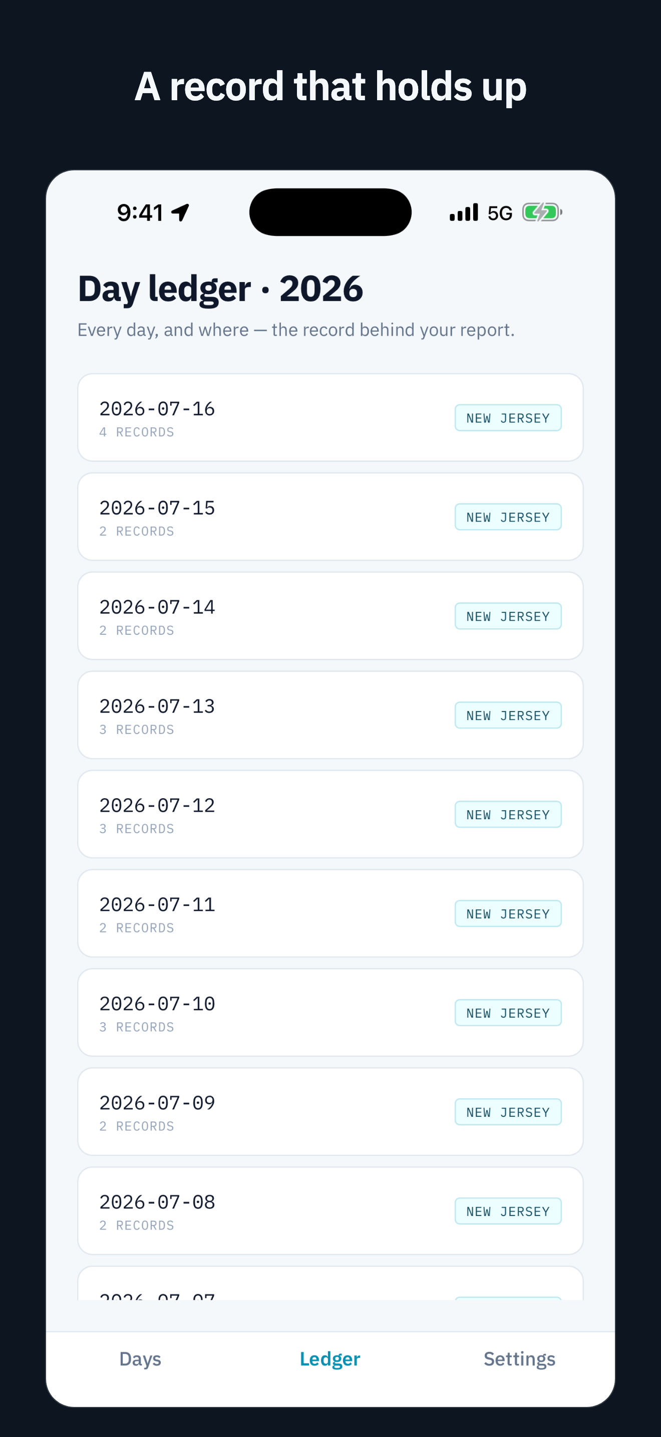 A day-by-day ledger of where you were